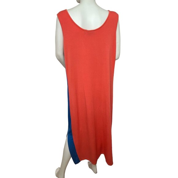 Attitudes by Renee Beach Dress XL Coral/ Blue Knit Maxi Sleeveless Side Slits - Picture 3 of 10